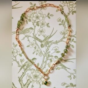 Nature's Peridot In Freeform In An Assymetrical Design With Paperclip Necklace